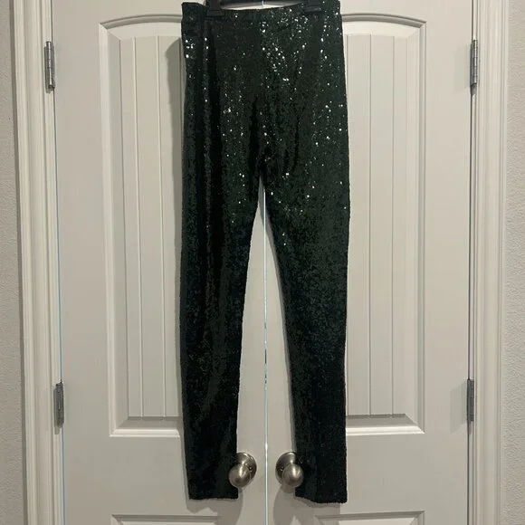 Gianni Bini Green Sequin Leggings Women’s Size M - Picture 4 of 9